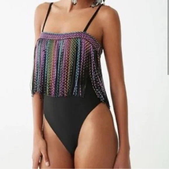 ***BRAND NEW*** Multicolor Rainbow Beaded Fringe Top - Picture 2 of 6